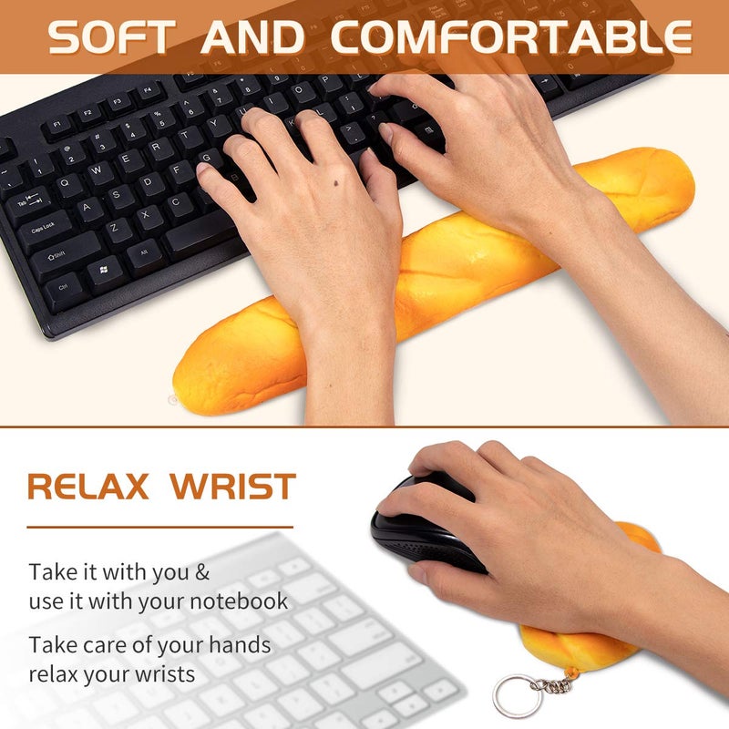 PG6 Soft Toast Bread Baguette Shape Anti-Skid Keyboard Wrist Rest Support & Mouse Wrist Support for Office,Computer,Laptop& Mac,Slow Bounces Back Foam for Easy Typing & Pain Relief - Image 4
